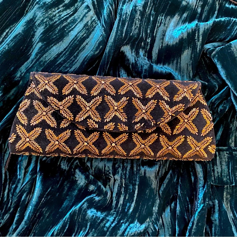 ROBERTA FREYMANN Black Velvet Beaded Clutch